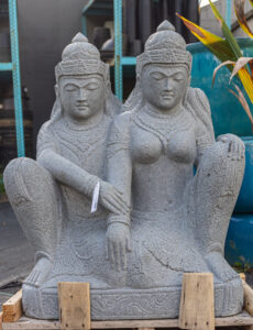 Rama Sita Loving Couple Sitting Stone Blue Basalt Lava Stone Indonesia Hand Carved