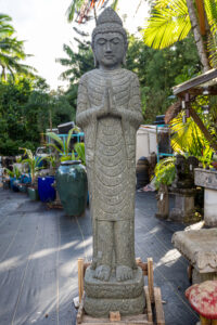 Buddha Standing Praying Heart Mudra Andesite Greenstone Lava Stone Indonesia Hand Carved